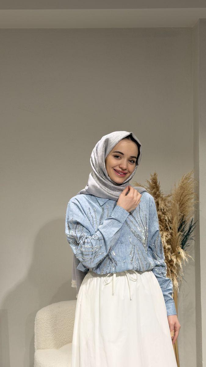 %100 KETEN İŞLEMELİ GÖMLEK