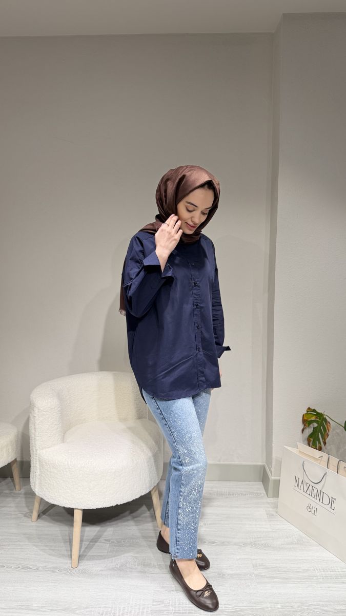 TAŞ İŞLEMELİ DAR KESİM KOT PANTOLON - Görsel