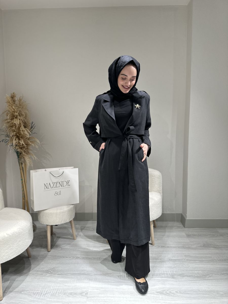 BROŞ DETAYLI TRENÇ - Görsel