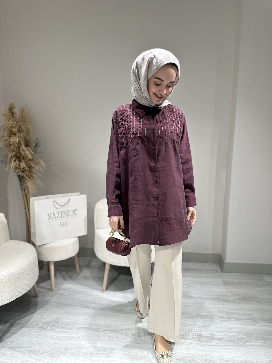 TENSEL İŞLEMELİ TASARIM GÖMLEK