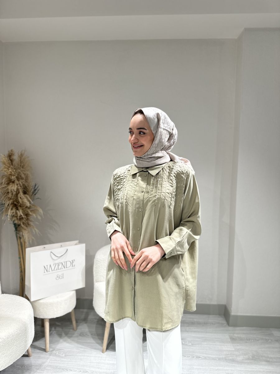 TENSEL İŞLEMELİ TASARIM GÖMLEK - Görsel