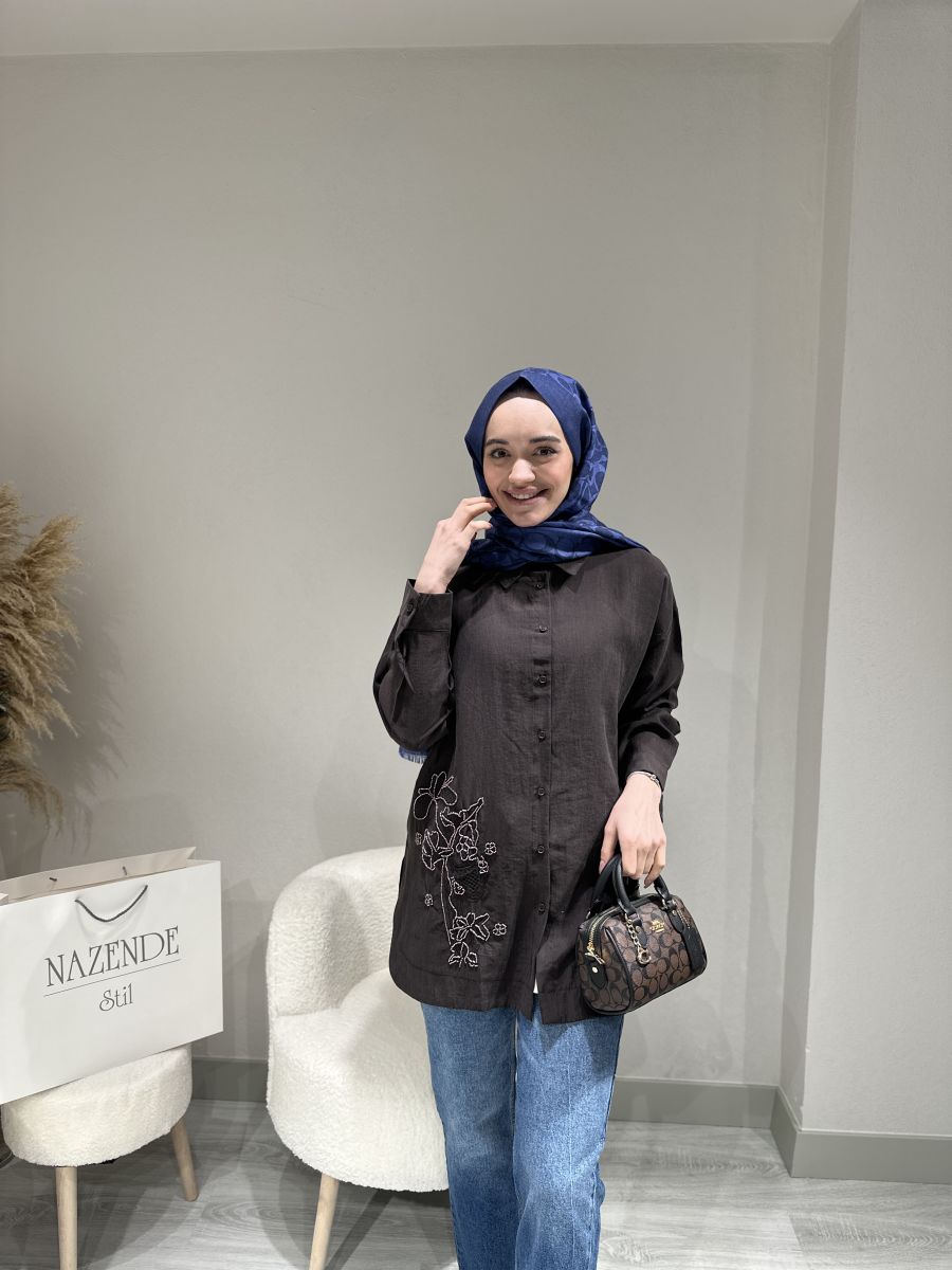 TENSEL YAN DETAY İŞLEMELİ GÖMLEK