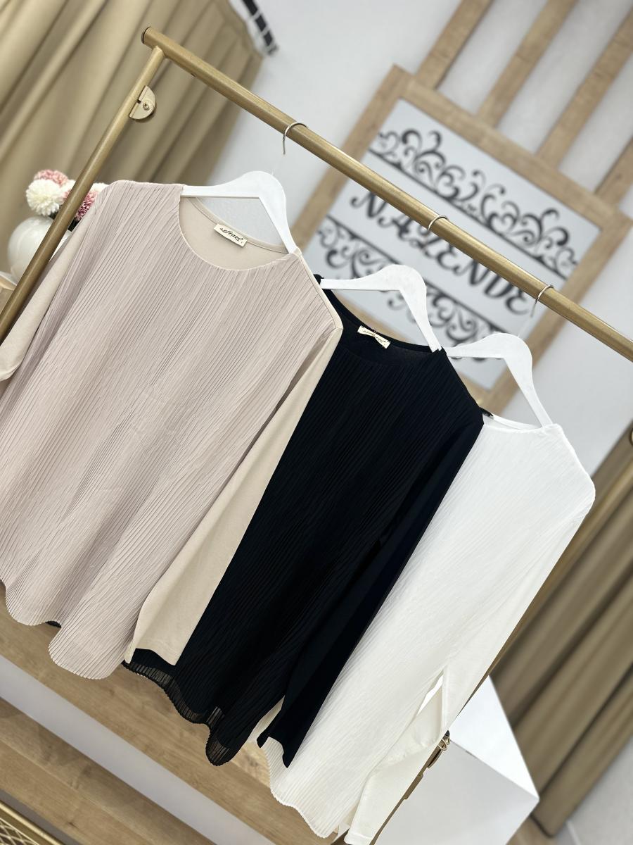 ŞİFON DETAYLI PAMUKLU PENYE BLUZ