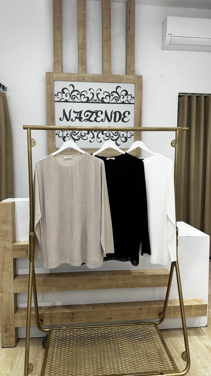 ŞİFON DETAYLI PAMUKLU PENYE BLUZ - Görsel