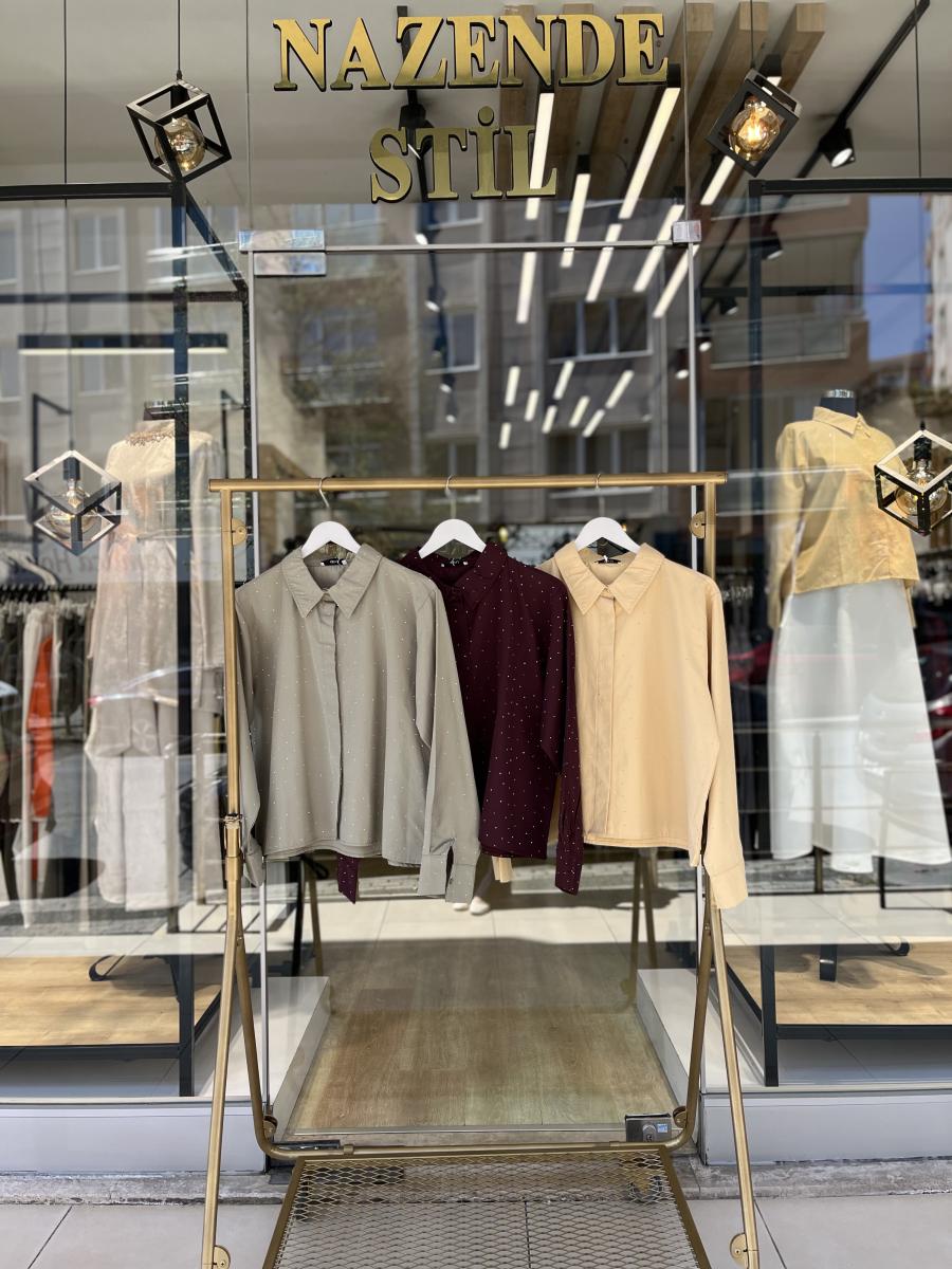 IŞILTILI POPLİN GÖMLEK - Görsel