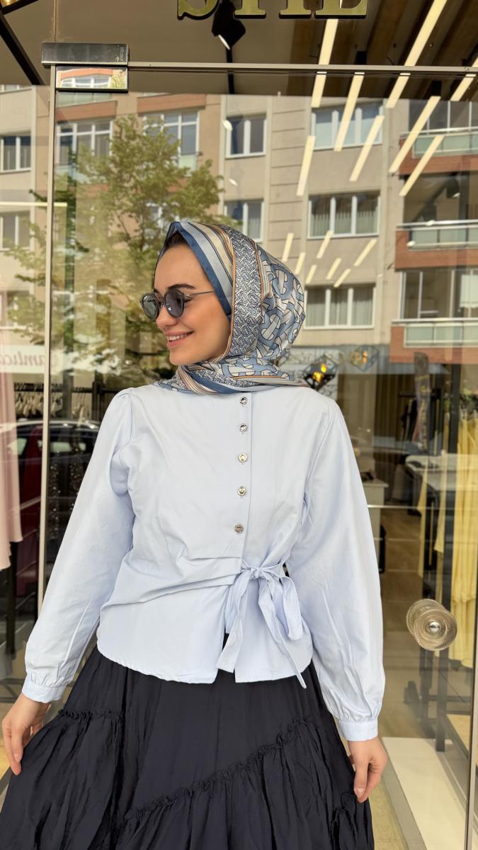 BEL BAĞLAMA DETAYLI GÖMLEK - Görsel