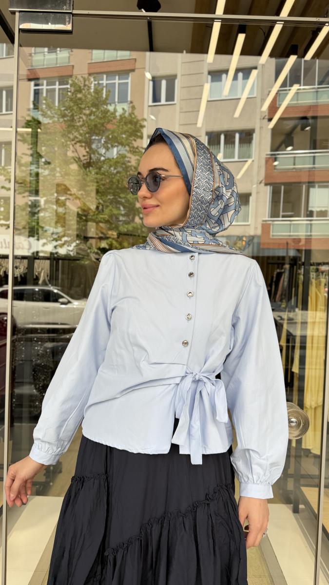BEL BAĞLAMA DETAYLI GÖMLEK - Görsel