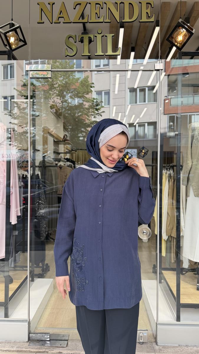 TENSEL YAN DETAY İŞLEMELİ GÖMLEK