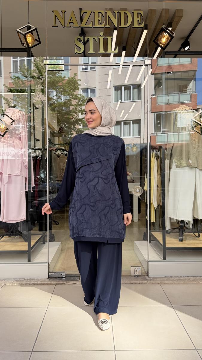 KUPRA DETAYLI ÖRME KREP PANTOLONLU TAKIM - Görsel