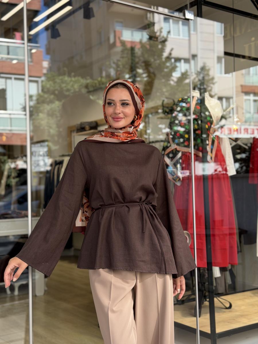 ASİMETRİK KETEN BLUZ