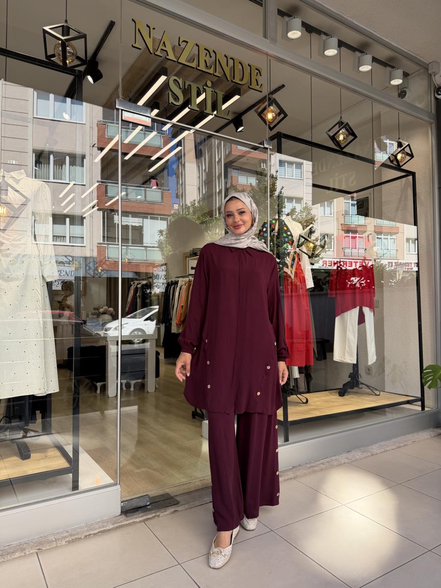 PAMUKLU VİSKON DÜĞMELİ TASARIM TAKIM
